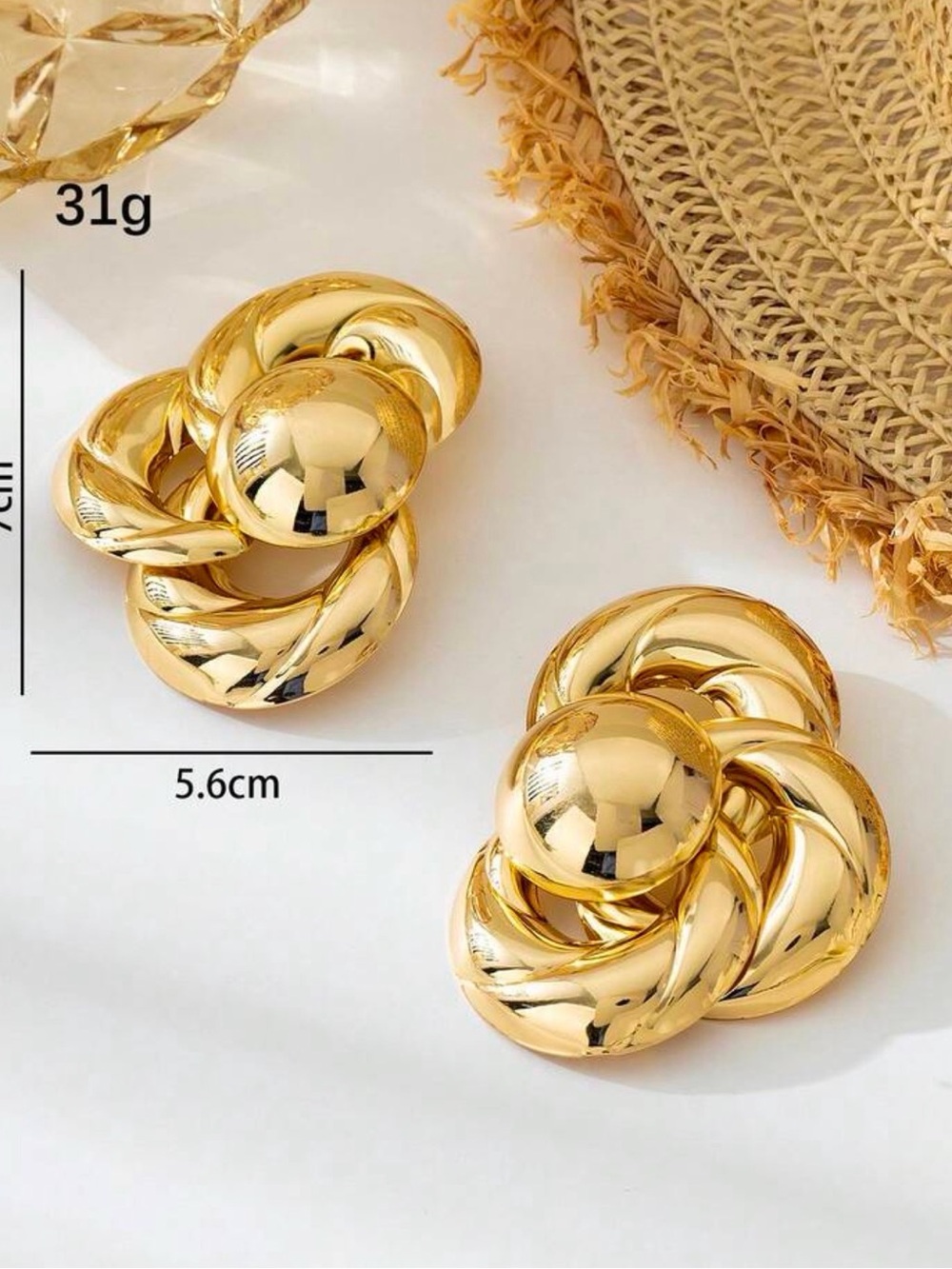 Gold Twisted Knot Statement Earrings - Women Jewelry - Picture 4 of 5